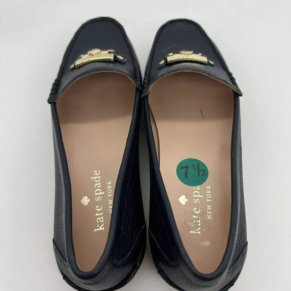 Kate Spade Carmen Leather Moccasin Loafer Women Size 7.5 Navy Blue